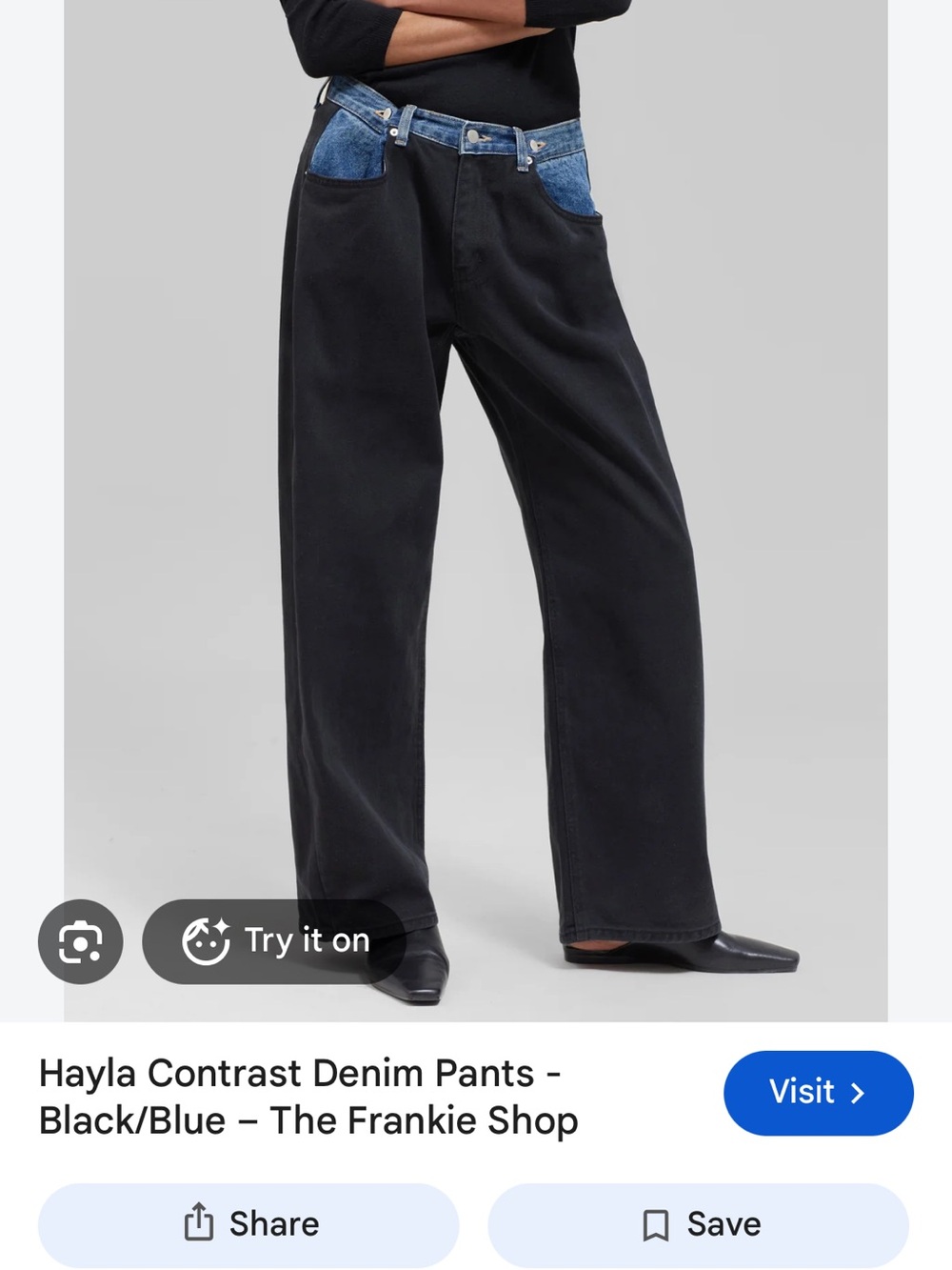 The Frankie Shop Black Wide-Leg Jeans with Blue Denim Pockets
